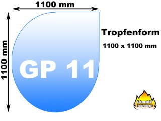 Glasbodenplatte Funkenschutz GP11 Tropfenform 1100X1100mm, 6mm ESG Glas