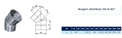Kamin. - Schornsteinsanierung Bogen drehbar 0 - 45 Grad DN 150 mm 0,6 mm
