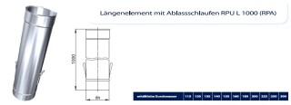 Kamin. - Schornsteinsanierung Längenelement mit Ablassschlaufen L 1000 mm DN 113 mm