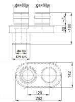 LAS Verteiler konzentrisch DN 80/125 mm Weiß lackiert