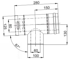 LAS T-Stück 87° mit Revisionsöffnung reduziert DN 80/125 mm