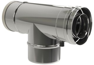 LAS T-Stück 90° mit Revisionsöffnung und Kondensatableiter reduziert konzentrisch DN 80/125 mm Weiß lackiert