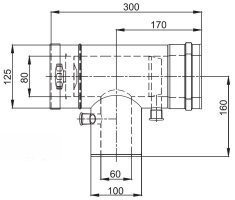 LAS T-Stück 90° mit Revisionsöffnung, Kondensatableiter und Meßstutzen reduziert DN 80/125 mm