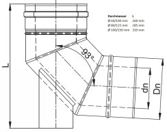 LAS Winkel - Bogen 93° Grad konzentrisch mit Auflage DN 80/125 mm Edelstahl