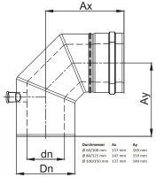 LAS Winkel - Bogen 90° Grad konzentrisch mit Meßstutzen DN 80/125 mm Weiß lackiert