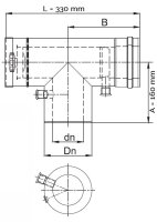 LAS T-Stück 90° mit Revisionsöffnung, Kondensatableiter und Meßstutzen DN 100/150 mm Edelstahl