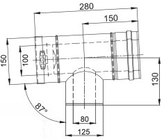 LAS T-Stück 87° mit Revisionsöffnung reduziert DN 100/150 mm