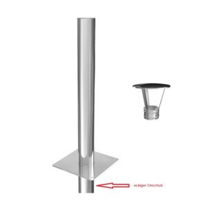Einwandige Kaminerhöhung DN 150 mm Höhe 1000 mm + Haube 0,5 mm Einschub eckig