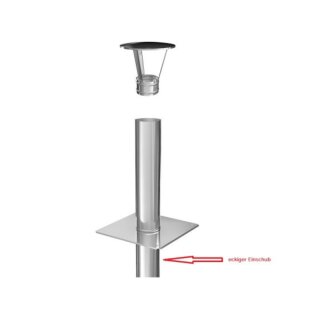 Einwandige Kaminerhöhung DN 200 mm Höhe 500 mm + Haube 0,5 mm Einschub eckig