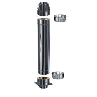 Doppelwandige Schornsteinverlängerung DW 130 mm 2,0 Meter Mündungsabschluß 0,6 mm Innenrohr Einschub rund