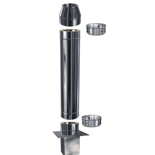 Doppelwandige Schornsteinverlängerung DW 160 mm 0,5 Meter Mündungsabschluß 0,6 mm Innenrohr Einschub eckig