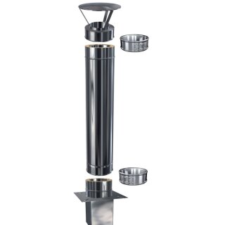 Doppelwandige Schornsteinverlängerung DW 160 mm 1,5 Meter Regenhut 0,6 mm Innenrohr Einschub abgerundete Ecken