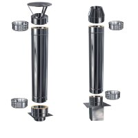 Doppelwandige Schornsteinverlängerung DW 200 mm 1,5 Meter Regenhut 0,5 mm Innenrohr Einschub eckig