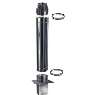 Doppelwandige Schornsteinverlängerung DW 200 mm 3,0 Meter Mündungsabschluß 0,5 mm Innenrohr Einschub eckig