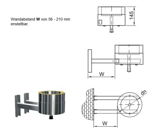ZEN-Schornstein Wandkonsole mit Fußteil einstellbar DW 130 mm 56 - 210 mm