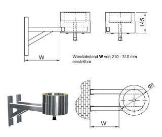 ZEN-Schornstein Wandkonsole mit Fußteil einstellbar DW 150 mm 210 - 310 mm