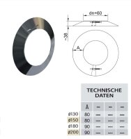 ZEN-Schornstein Wandblende Wandrosette DW 200 mm 1 teilig 90 mm Rand