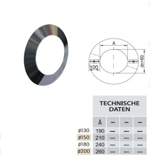 ZEN-Schornstein Wandblende Wandrosette DW 200 mm 2 teilig 100 mm Rand