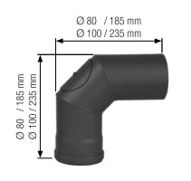 Pelletrohr Ø 80 mm Winkel Bögenl 90° mit Tür Stahl 1,2 mm Schwarz