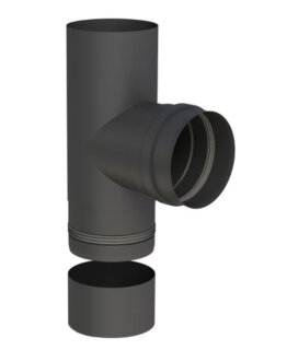 Pelletrohr Ø 100 mm T-Anschluß 90° mit Kondensatschale Edelstahl 0,4 mm schwarz