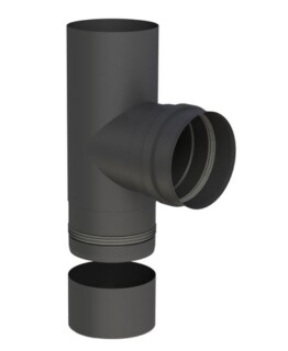 Pelletrohr Ø 100 mm T-Anschluß 90° mit Kondensatschale Stahl 1,2 mm schwarz