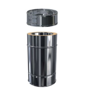 Edelstahlschornstein Längenelement DW 130 Doppelwandig 330 mm 1,0 mm breites Klemmband
