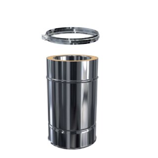 Edelstahlschornstein Längenelement DW 150 Doppelwandig 330 mm 0,6 mm schmales Klemmband