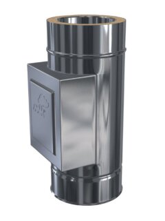 Edelstahlschornstein Reinigung mit Tür DW 113 mm 0,6 mm schmales Klemmband