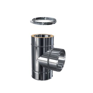 Edelstahlschornstein T-Anschluss 90 Grad DW 130 mm 0,5 mm schmales Klemmband