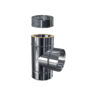 Edelstahlschornstein T-Anschluss 90 Grad DW 130 mm 0,8 mm breites Klemmband