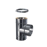 Edelstahlschornstein T-Anschluss 90 Grad DW 250 mm 0,5 mm schmales Klemmband