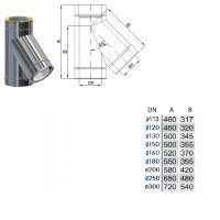 Edelstahlschornstein T-Anschluss 45 Grad DW 150 mm 0,5 mm ohne Klemmband