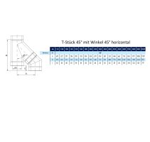 Edelstahlschornstein T-Anschluss 45 Grad DW 150 mm 0,6 mm breites Klemmband