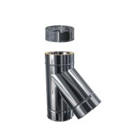 Edelstahlschornstein T-Anschluss 45 Grad DW 200 mm 1,0 mm breites Klemmband