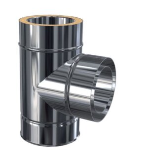 Edelstahlschornstein T-Anschluss 90 Grad reduzierter Ausgang wählbar DW 180 mm 0,6 mm DW 160 mm breites Klemmband