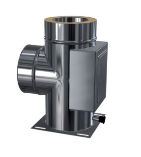 Edelstahlschornstein Kombibauteil Grundplatte Reinigung und T-Anschluss DW 180 mm 0,5 mm schmales Klemmband