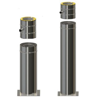 Edelstahlschornstein DW Standfuß inkl. Kondensatablauf kürzbar DW 150 mm 1000 mm 0,6 mm breites Klemmband