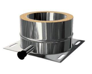 Edelstahlschornstein Grundplatte Universal mit Kondensatablauf DW 113 mm 0,5 mm breites Klemmband